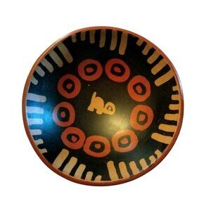 Vintage Hand-Painted Clay Bowl With Tribal Design & Red Circle Pattern